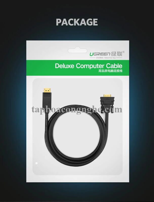 Ugreen 10236 3M màu Đen Cáp chuyển đổi DP sang VGA Hỗ trợ độ phân giải Full HD 1080P DP105 30010236